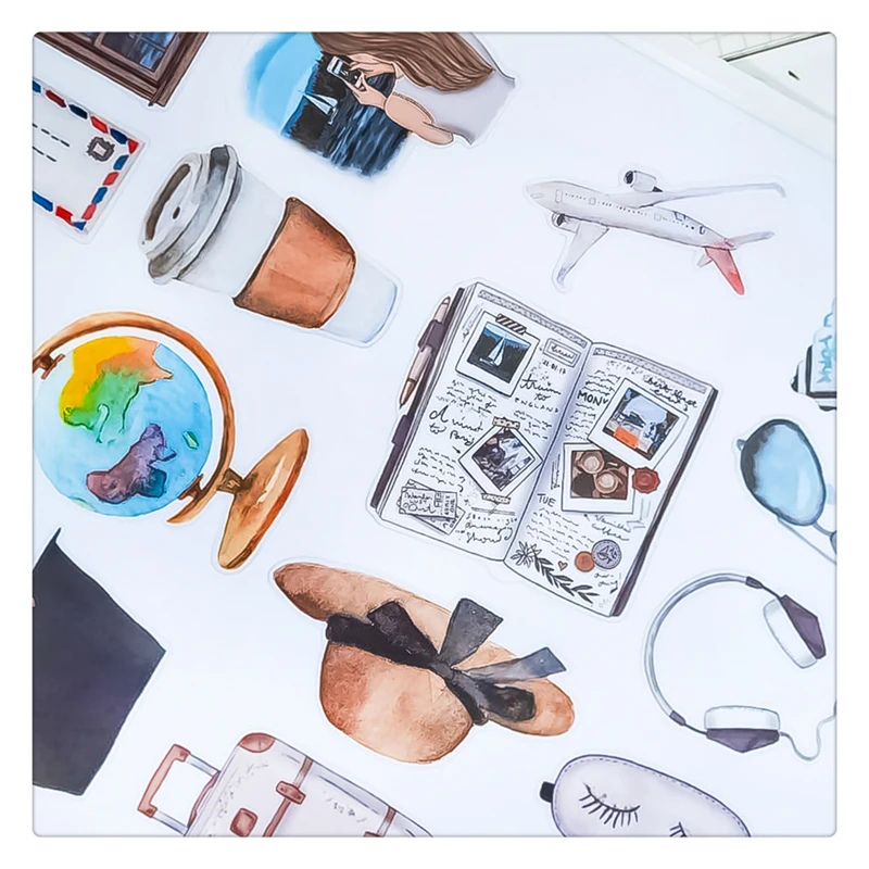 24pcs Cute Globe Airplane Travel Journey Stickers Diy Scrapbooking Photo Album Decorations Label Stickers School Office Supplies