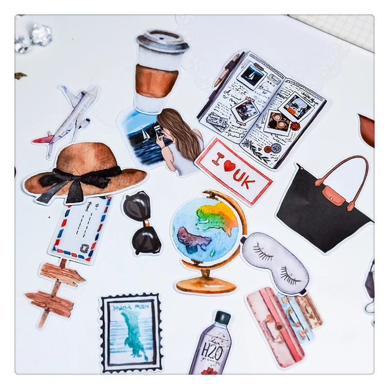 24pcs Cute Globe Airplane Travel Journey Stickers Diy Scrapbooking Photo Album Decorations Label Stickers School Office Supplies