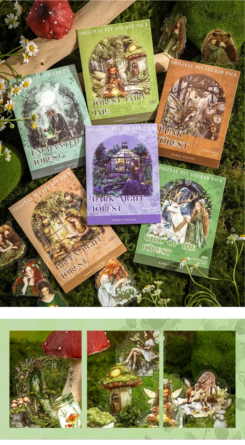 JIANWU Forest Fantasy Series Vintage Tree Flower Character Landscape Material Collage SPET Sticker Creative Journal tationery