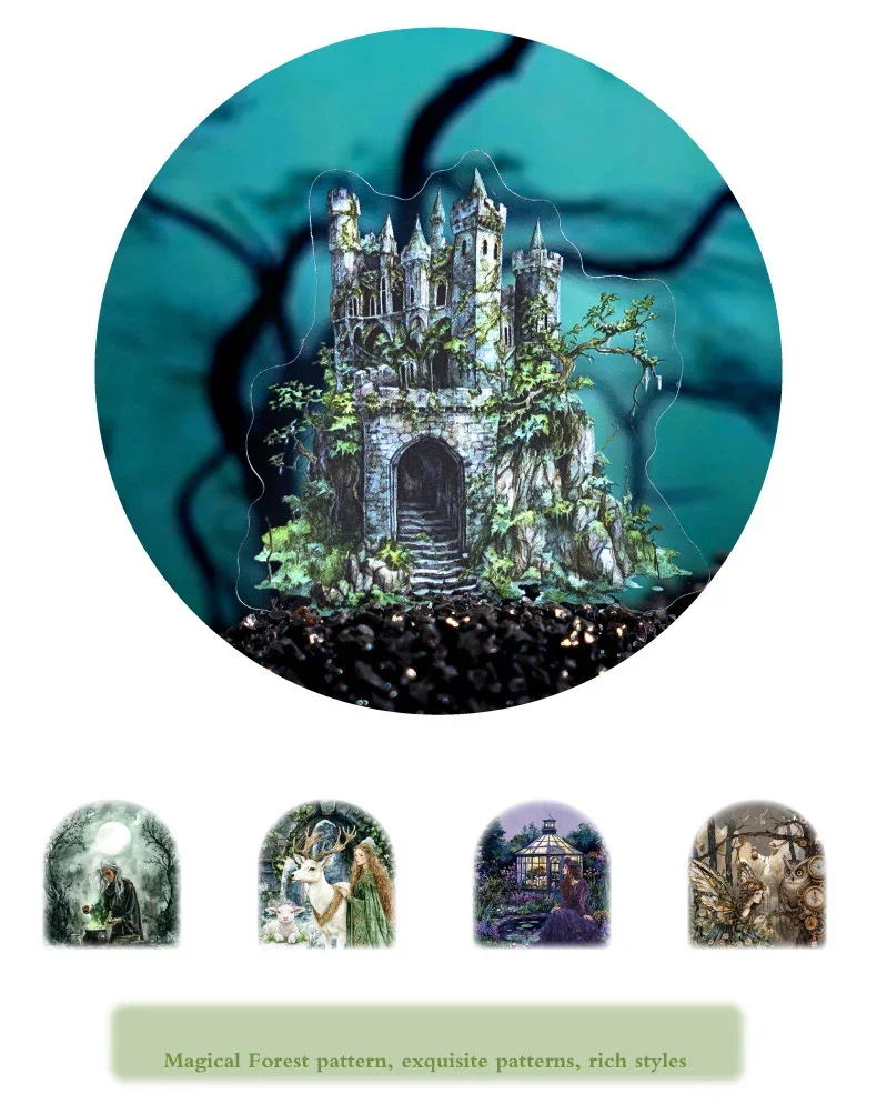 JIANWU Forest Fantasy Series Vintage Tree Flower Character Landscape Material Collage SPET Sticker Creative Journal tationery