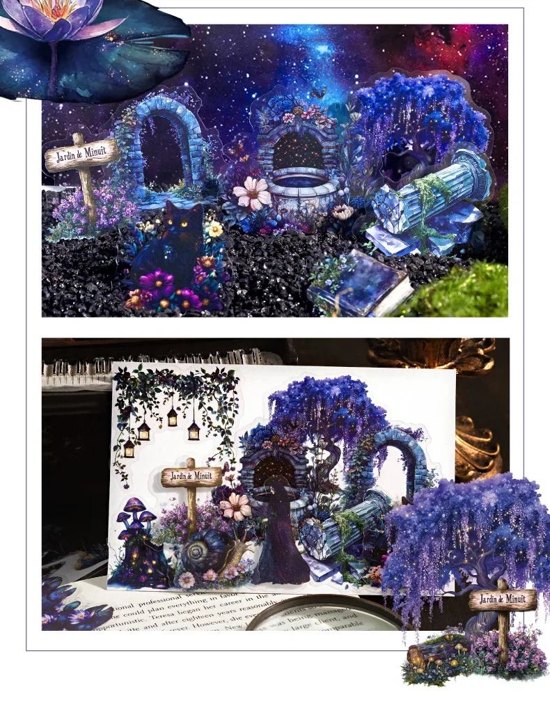JIANWU Forest Fantasy Series Vintage Tree Flower Character Landscape Material Collage SPET Sticker Creative Journal tationery