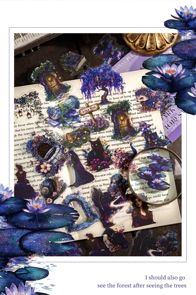 JIANWU Forest Fantasy Series Vintage Tree Flower Character Landscape Material Collage SPET Sticker Creative Journal tationery