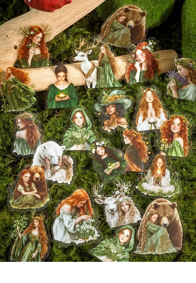 JIANWU Forest Fantasy Series Vintage Tree Flower Character Landscape Material Collage SPET Sticker Creative Journal tationery
