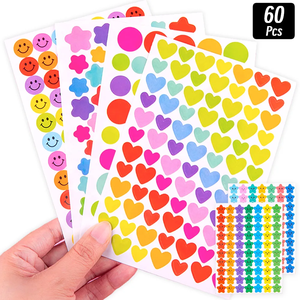 4200 Sheet Heart/Circle/Stars Reward Sign Stickers Pack DIY Skateboard Suitcase Stationery Decals Decor Phone Laptop Gift Toys
