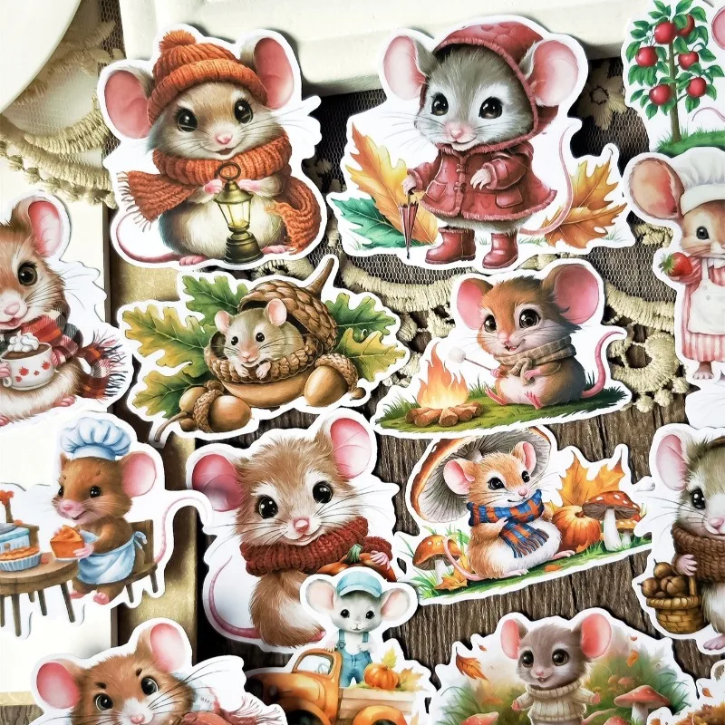 17pcs Cute Mice in Autumn Stickers for Stationery Decoration Girl Stationery,Waterproof and Journals and Notebooksks Journaling