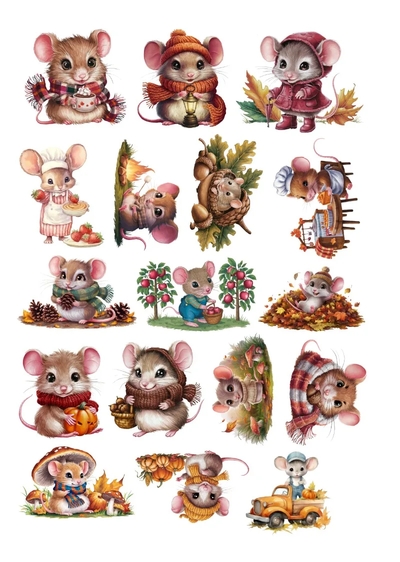 17pcs Cute Mice in Autumn Stickers for Stationery Decoration Girl Stationery,Waterproof and Journals and Notebooksks Journaling