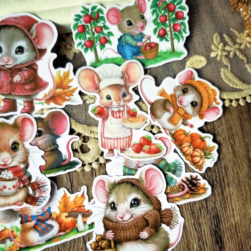 17pcs Cute Mice in Autumn Stickers for Stationery Decoration Girl Stationery,Waterproof and Journals and Notebooksks Journaling