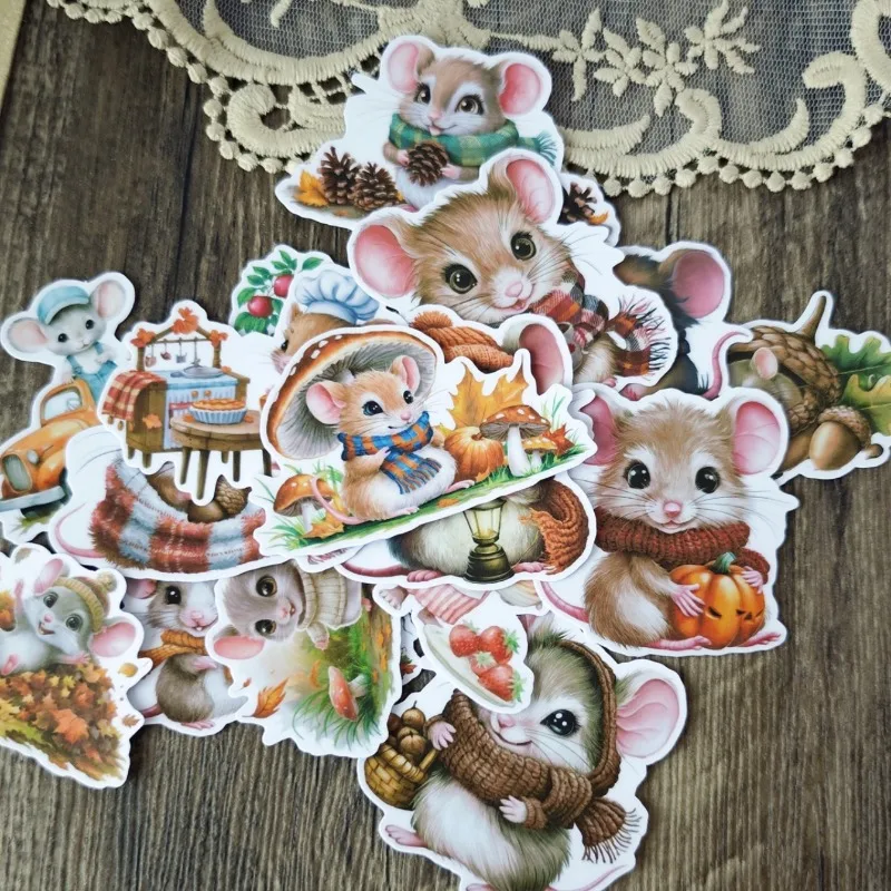 17pcs Cute Mice in Autumn Stickers for Stationery Decoration Girl Stationery,Waterproof and Journals and Notebooksks Journaling