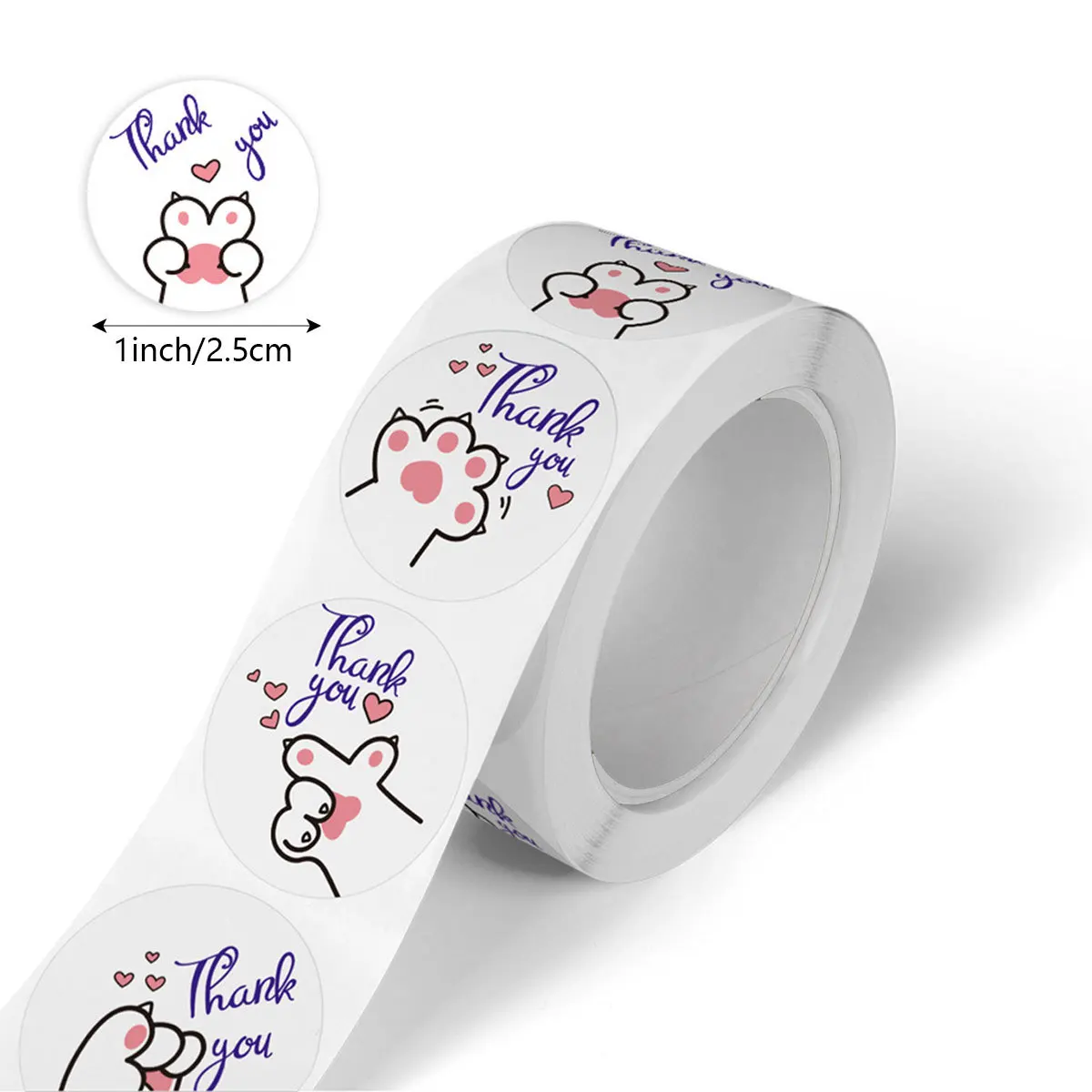 100-500 PCS 1 Inch Kawaii Cat Thank You Stickers for Small Business, Baking, Gifts, Envelopes,Kids Reward Sticker Stationery
