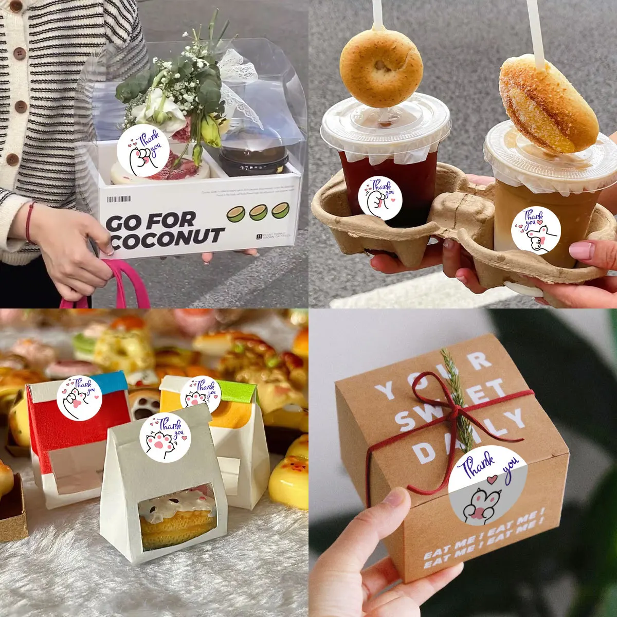 100-500 PCS 1 Inch Kawaii Cat Thank You Stickers for Small Business, Baking, Gifts, Envelopes,Kids Reward Sticker Stationery