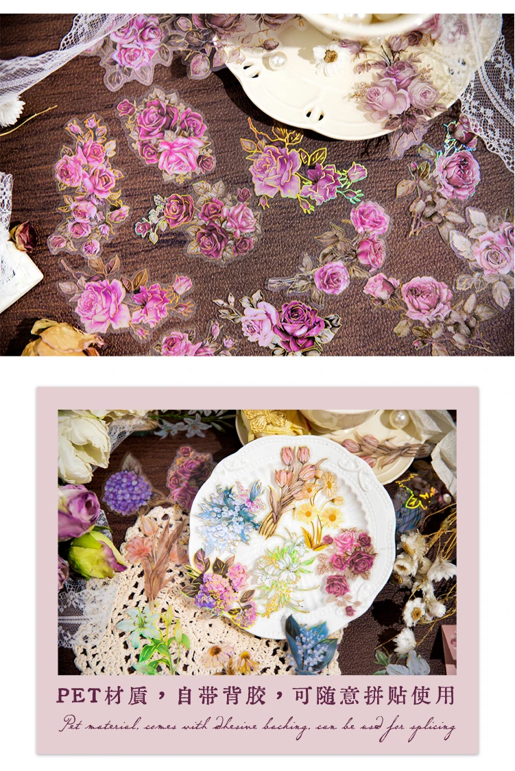 20 Pcs Vintage Butterflies Flowers PET Stickers Pack DIY Diary Junk Journal Decoration Plant Collage Sticker Album Scrapbooking