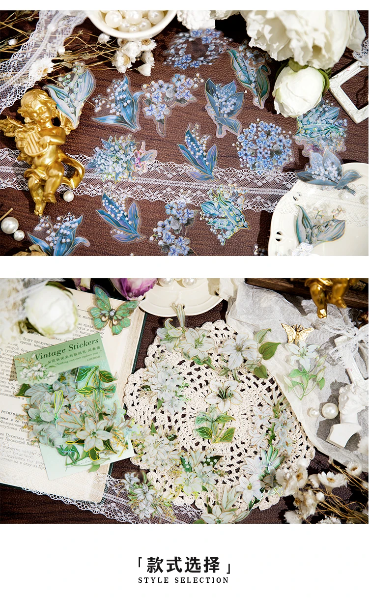 20 Pcs Vintage Butterflies Flowers PET Stickers Pack DIY Diary Junk Journal Decoration Plant Collage Sticker Album Scrapbooking