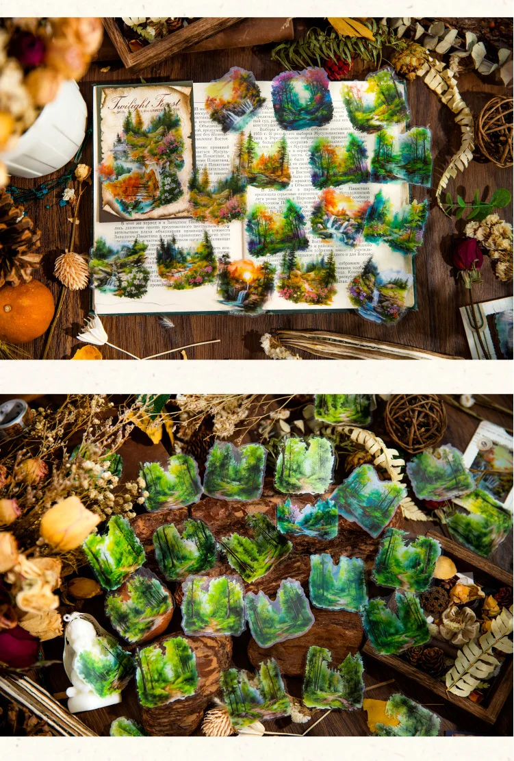 30pcs/1lot Kawaii Stationery Stickers twilight forest Junk Journaling Decorative Mobile Scrapbooking for stickers Scrapbook