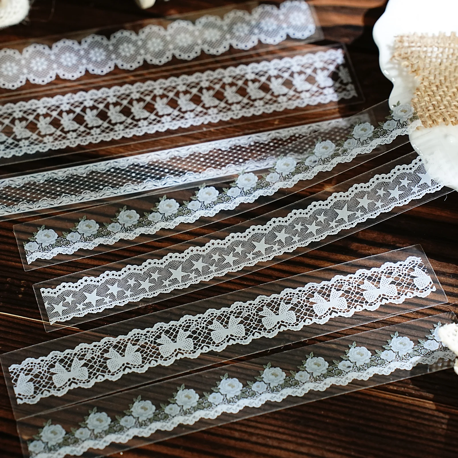 Etori Life Handmade Lace Series 30Pcs/Bag Vintage Lace Strip Stickers Pastoral Floral Artistic Journal Collage Decorative Strips for Children's Gift Paper Bags, Notebooks, Suitcases, Handmade Scrapbooking Supplies, Stamp Albums, DIY Artwork, Vintage Parties, Diaries, Pencil Cases, Stationery Stickers