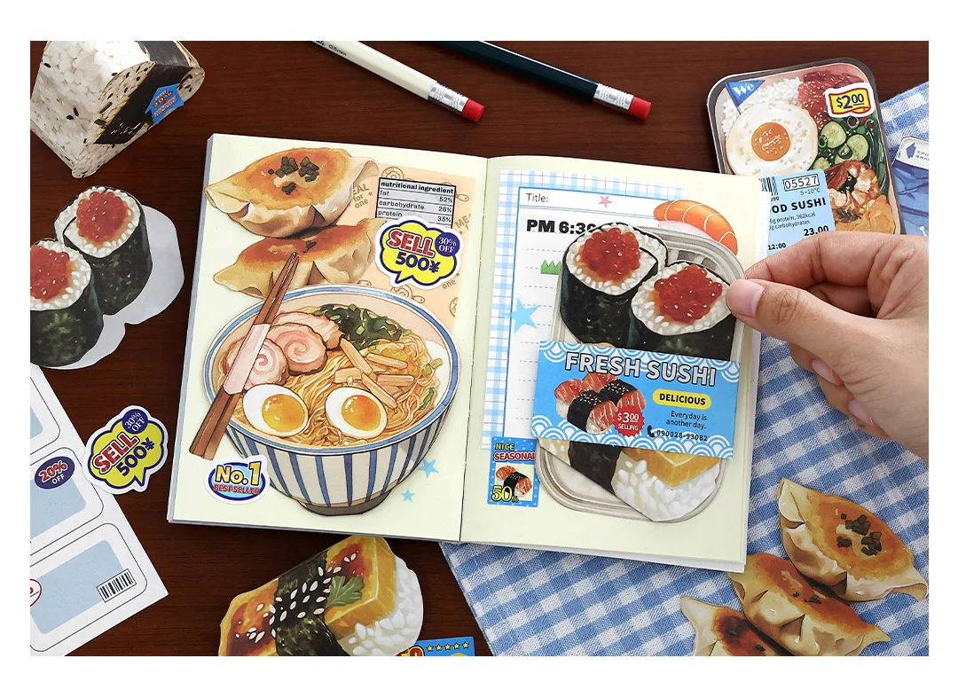 20pcs/pack Kawaii Ins Fresh Store Series Food and Coffee Material Pack DIY Scrapbook Handbook Aesthetic Stationery Supplies