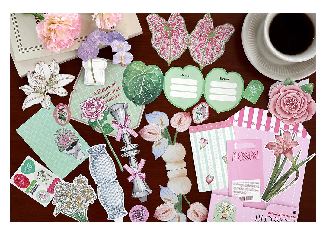 20pcs/pack Kawaii Ins Fresh Store Series Food and Coffee Material Pack DIY Scrapbook Handbook Aesthetic Stationery Supplies
