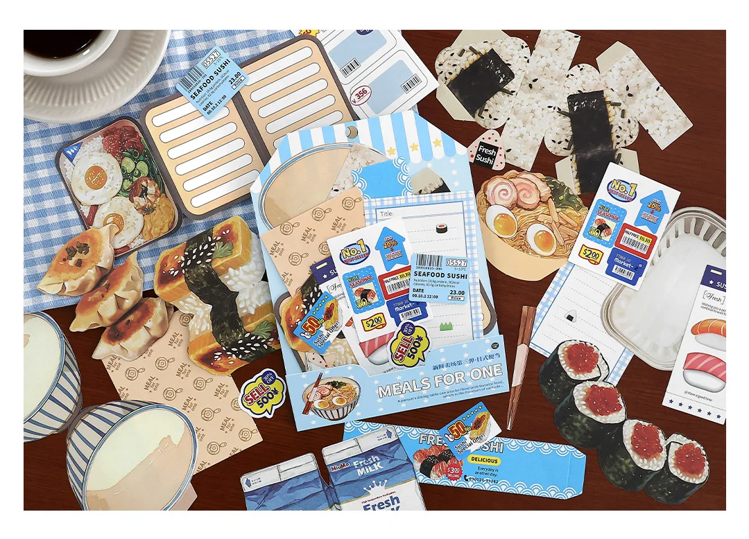 20pcs/pack Kawaii Ins Fresh Store Series Food and Coffee Material Pack DIY Scrapbook Handbook Aesthetic Stationery Supplies