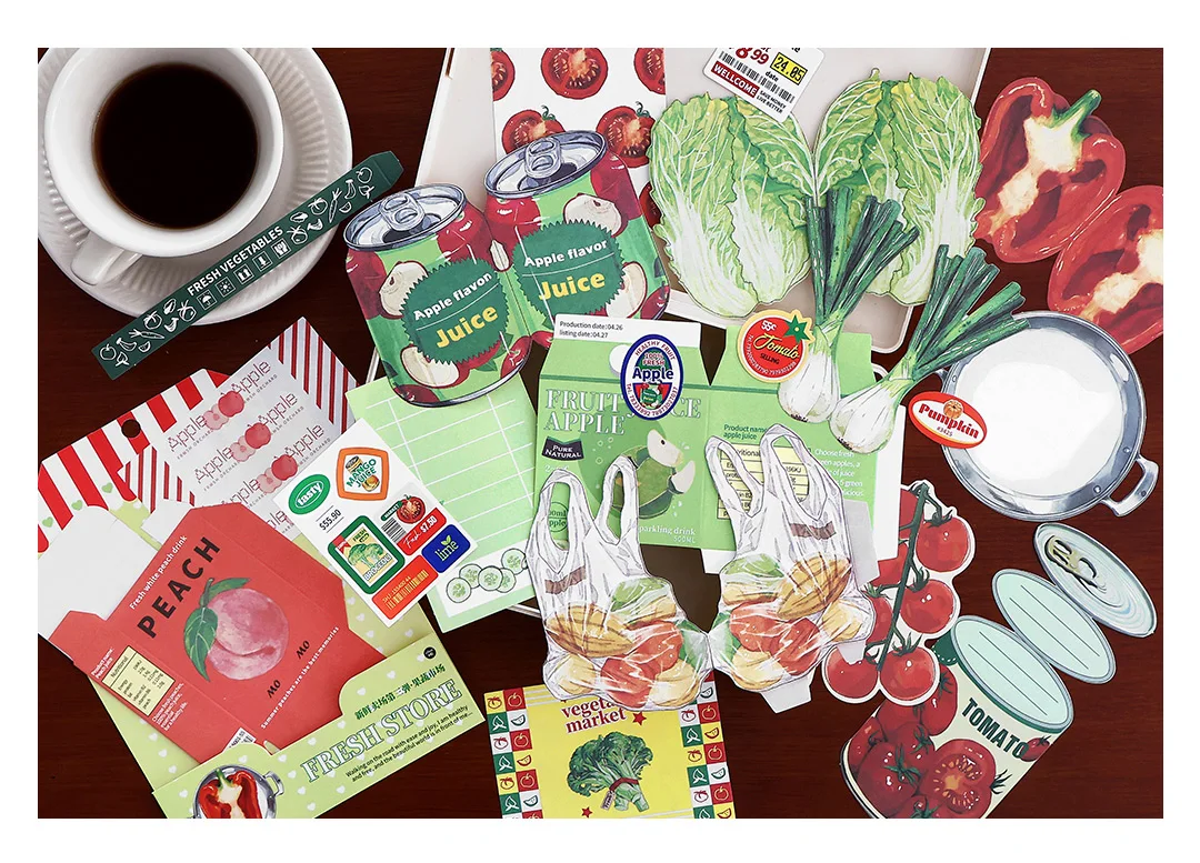 20pcs/pack Kawaii Ins Fresh Store Series Food and Coffee Material Pack DIY Scrapbook Handbook Aesthetic Stationery Supplies