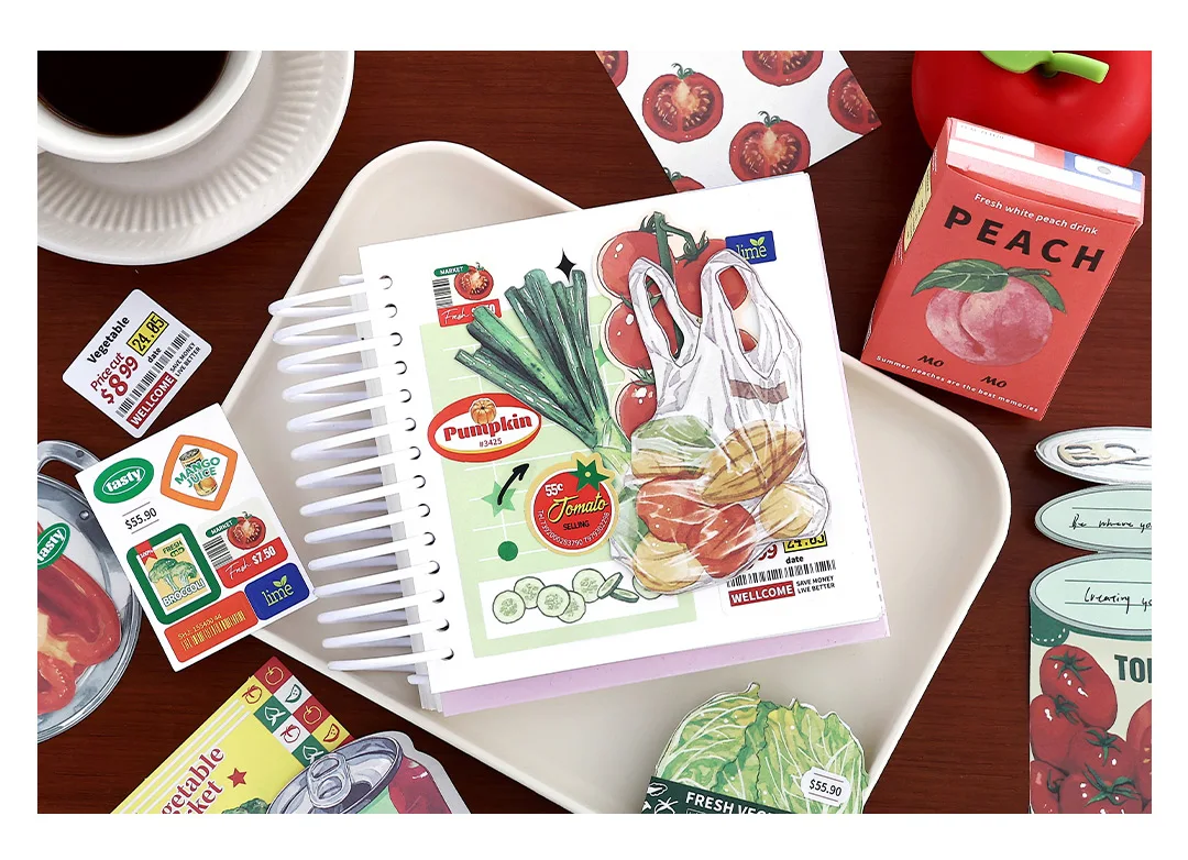 20pcs/pack Kawaii Ins Fresh Store Series Food and Coffee Material Pack DIY Scrapbook Handbook Aesthetic Stationery Supplies