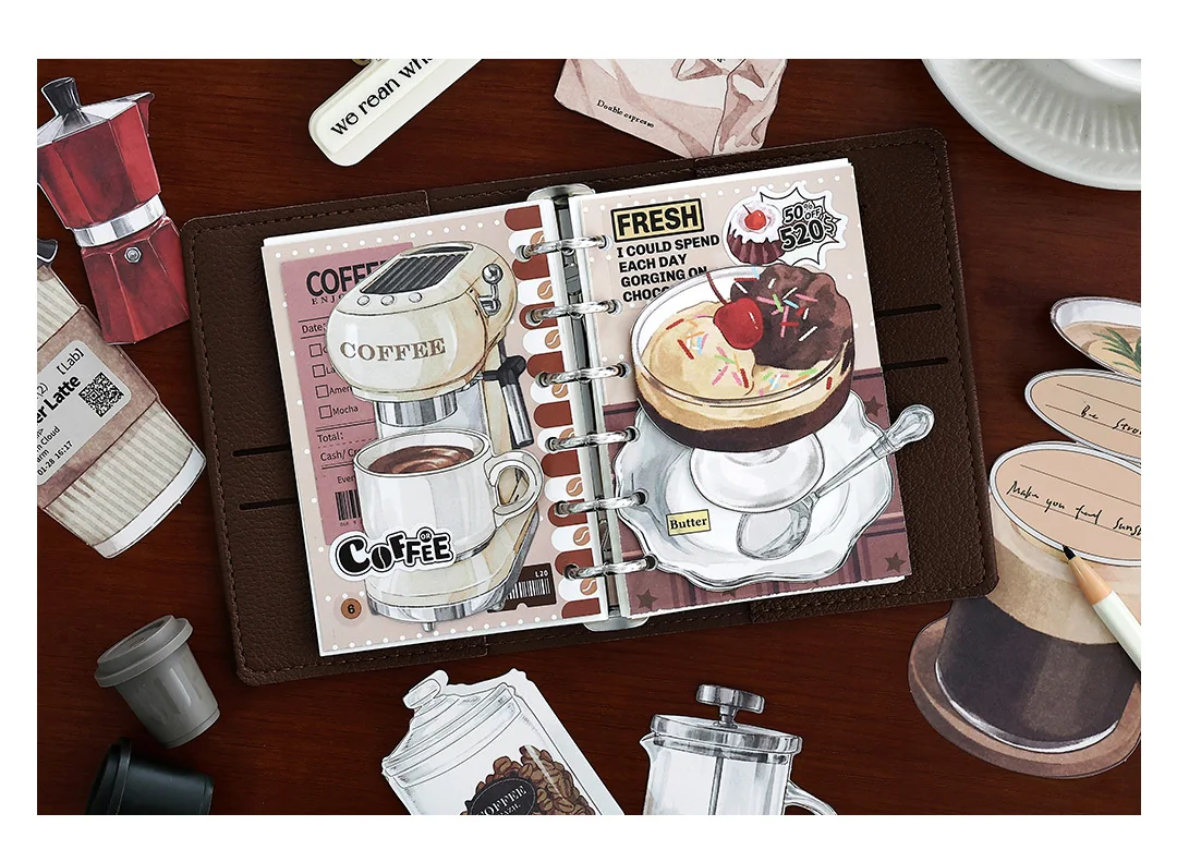 20pcs/pack Kawaii Ins Fresh Store Series Food and Coffee Material Pack DIY Scrapbook Handbook Aesthetic Stationery Supplies