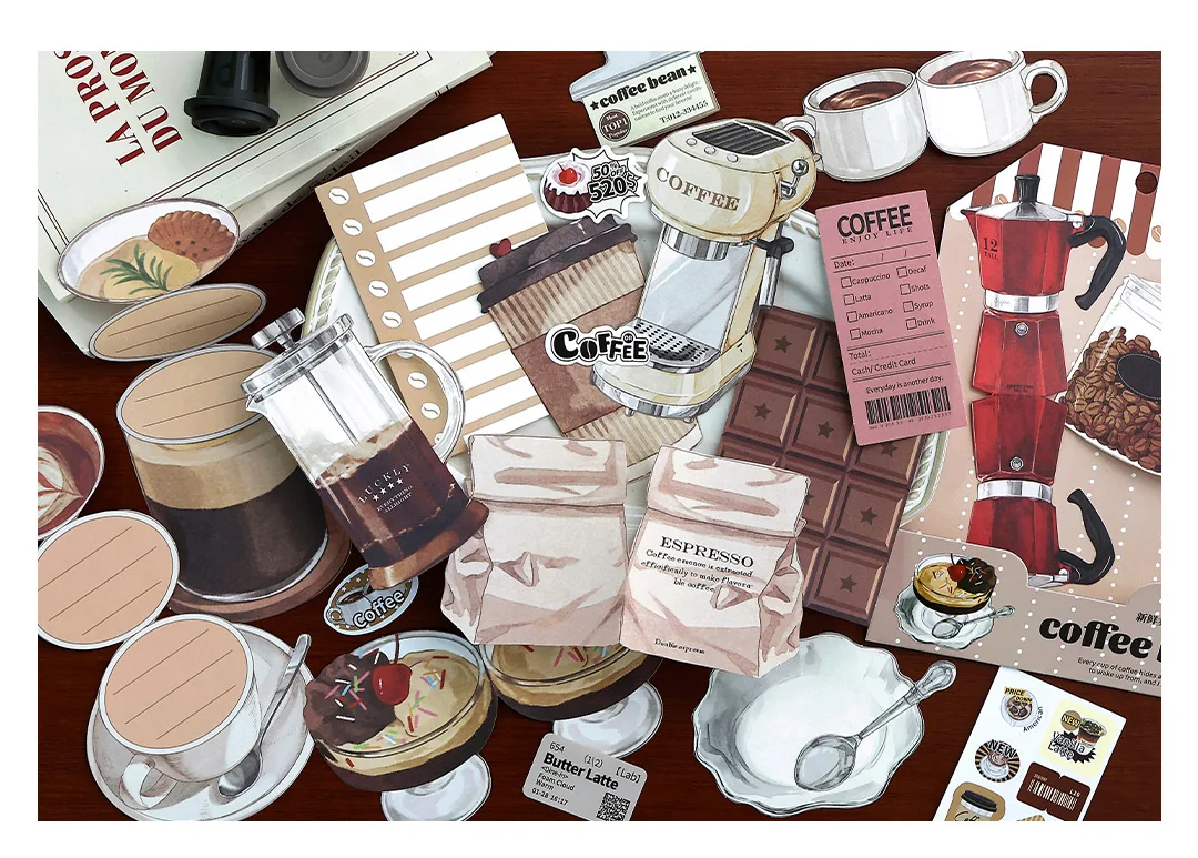 20pcs/pack Kawaii Ins Fresh Store Series Food and Coffee Material Pack DIY Scrapbook Handbook Aesthetic Stationery Supplies