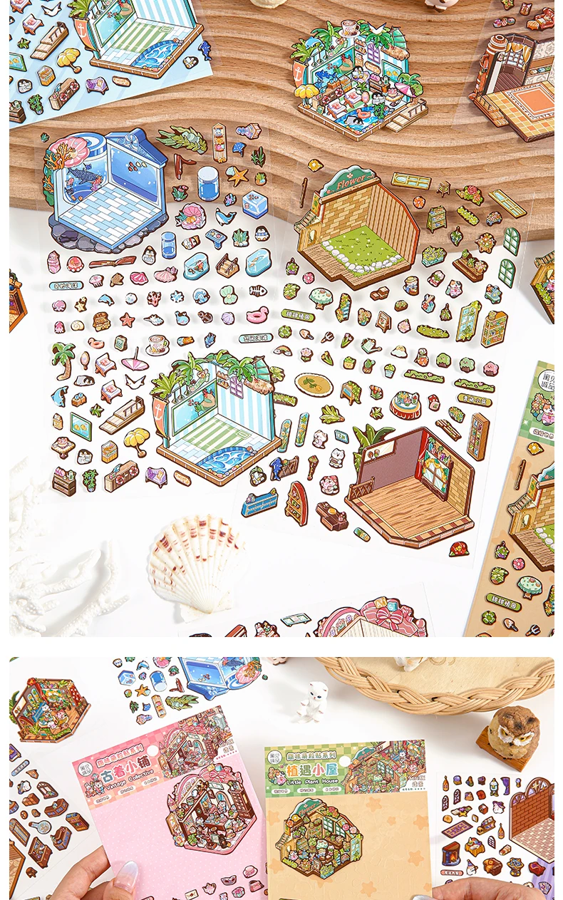 Kawaii 3D Cartoon Magic House Miniature Scene Stickers DIY Handmade Scrapbooking Stacking Paste Game Stickers Children's Gifts