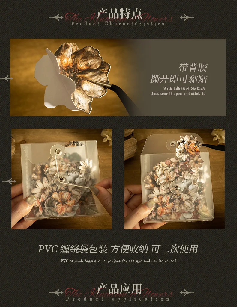 100 Sheets Vintage Flowers PET Sticker Package Plant Theme DIY Diary Background Decoration Album Scrapbooking Stickers