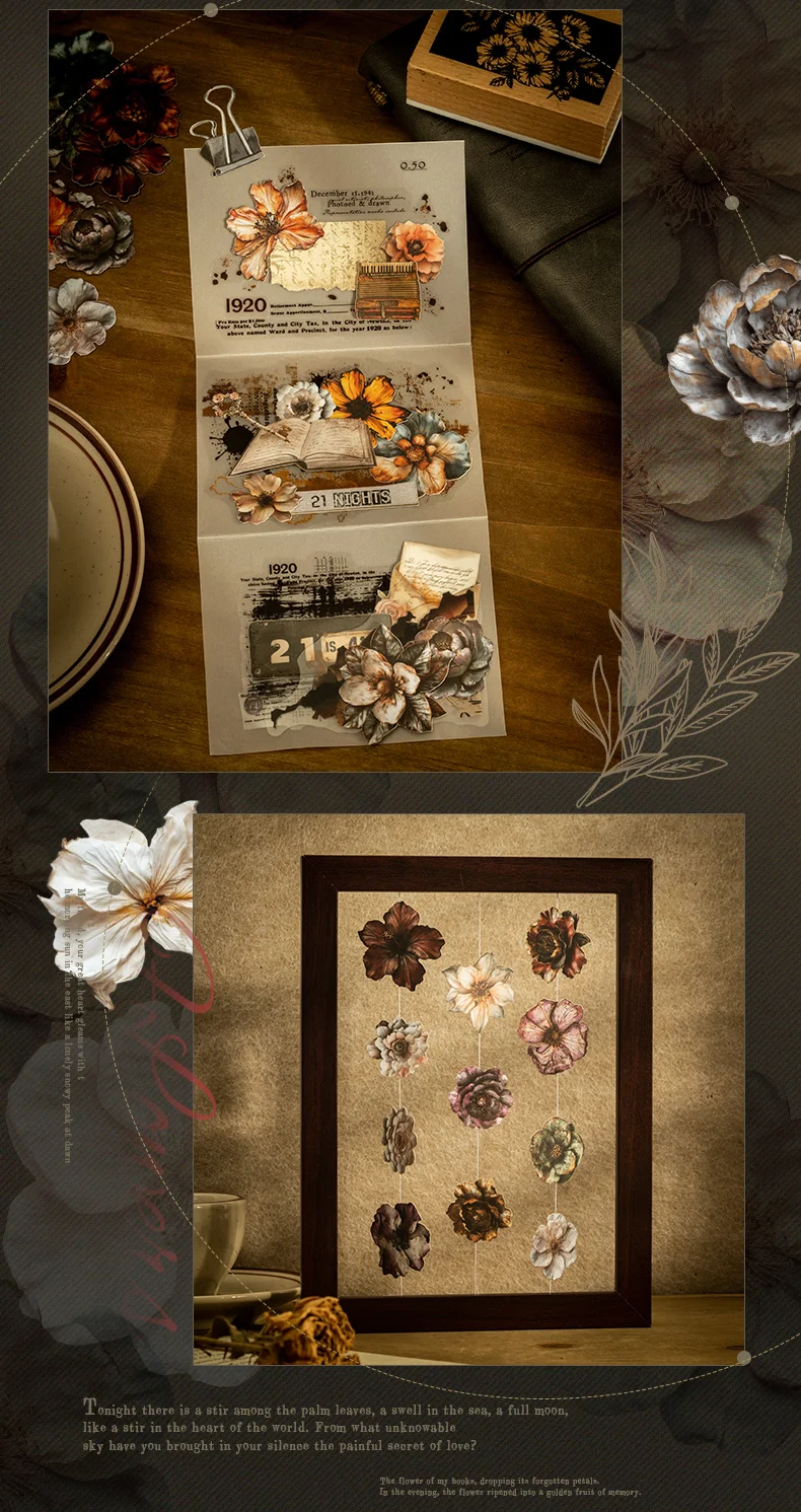 100 Sheets Vintage Flowers PET Sticker Package Plant Theme DIY Diary Background Decoration Album Scrapbooking Stickers