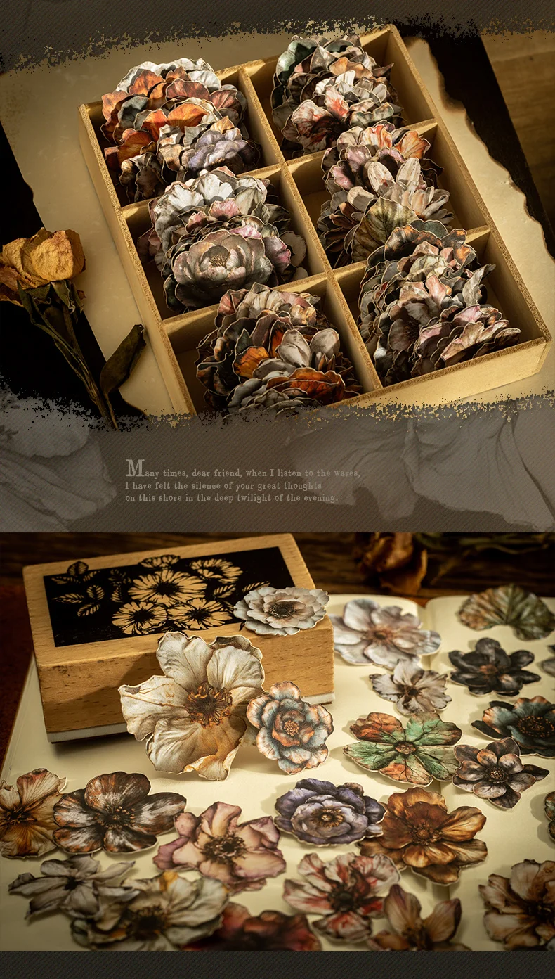 100 Sheets Vintage Flowers PET Sticker Package Plant Theme DIY Diary Background Decoration Album Scrapbooking Stickers