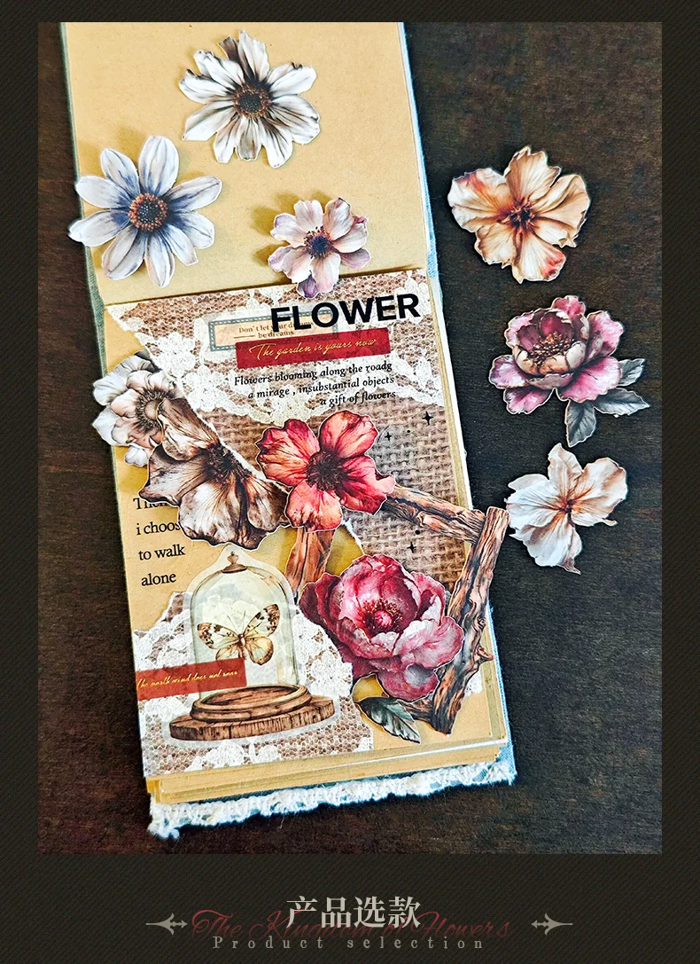 100 Sheets Vintage Flowers PET Sticker Package Plant Theme DIY Diary Background Decoration Album Scrapbooking Stickers