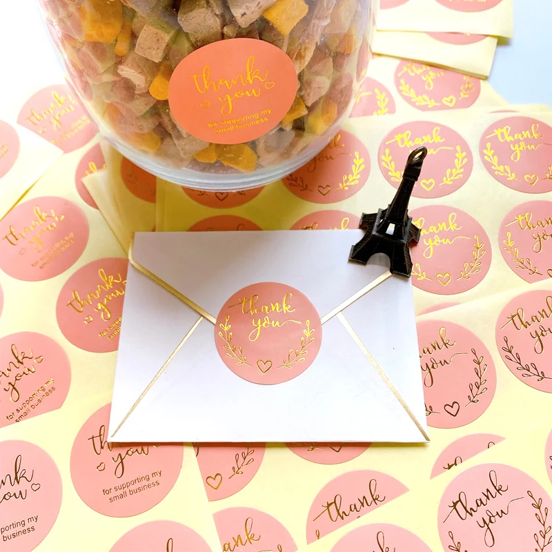120pcs/lot Round Thank You Bronzing font Pink sealing sticker supporting my small business Students 35MM