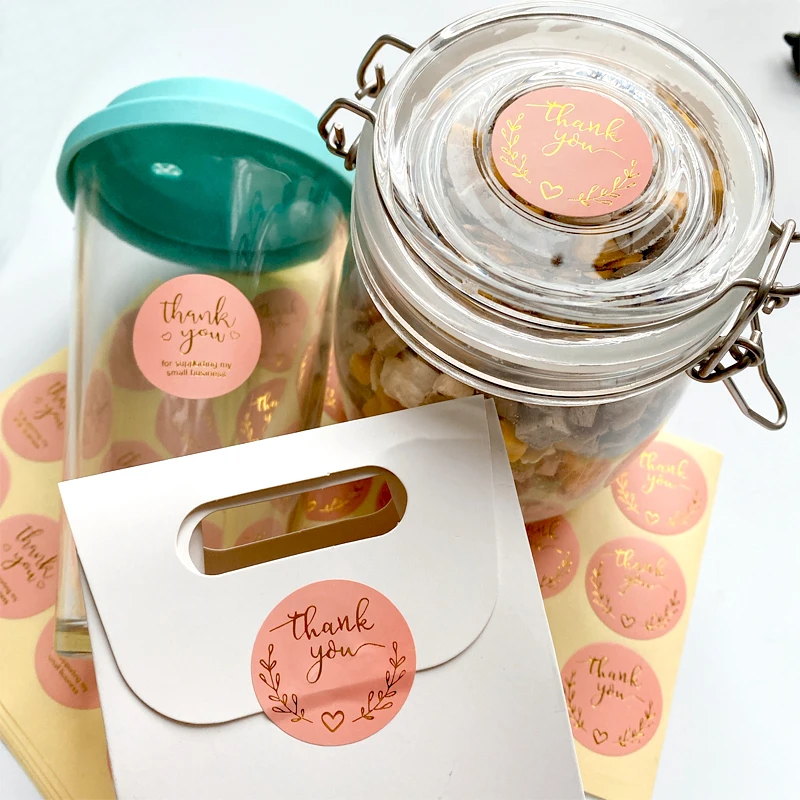 120pcs/lot Round Thank You Bronzing font Pink sealing sticker supporting my small business Students 35MM