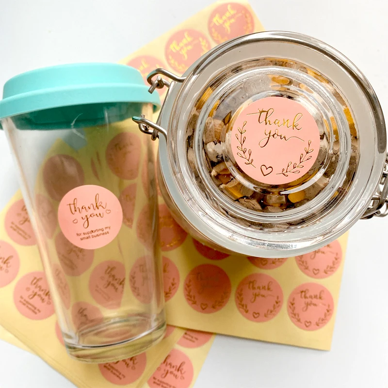 120pcs/lot Round Thank You Bronzing font Pink sealing sticker supporting my small business Students 35MM