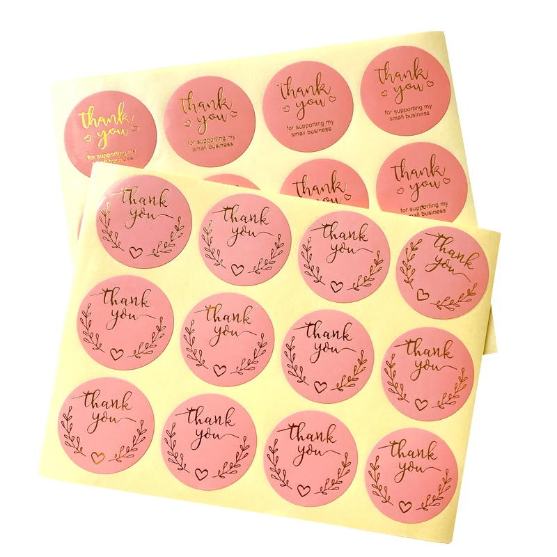 120pcs/lot Round Thank You Bronzing font Pink sealing sticker supporting my small business Students 35MM