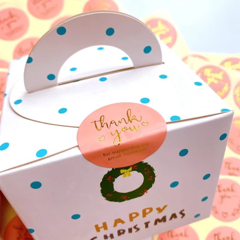120pcs/lot Round Thank You Bronzing font Pink sealing sticker supporting my small business Students 35MM