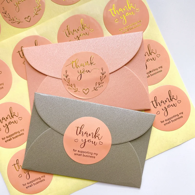 120pcs/lot Round Thank You Bronzing font Pink sealing sticker supporting my small business Students 35MM