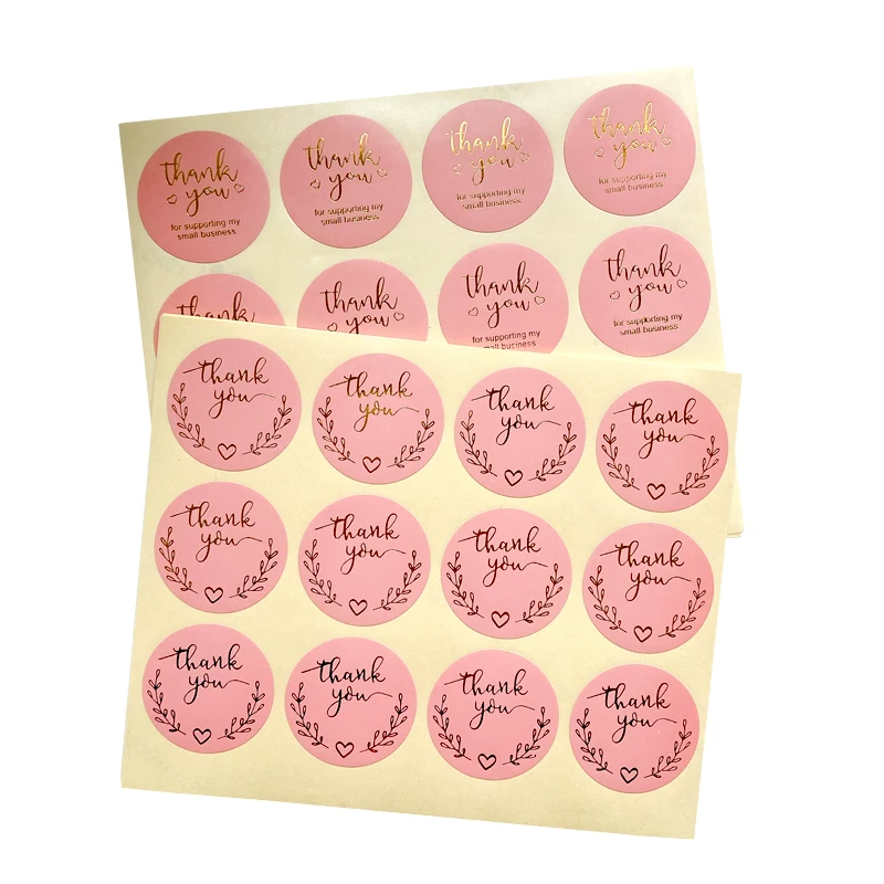 120pcs/lot Round Thank You Bronzing font Pink sealing sticker supporting my small business Students 35MM