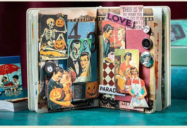Journal GO 50pages Vintage Cartoon American Family Life Stickers for Scrapbook DIY Decoration Gifts Collage Junk Journal Decor