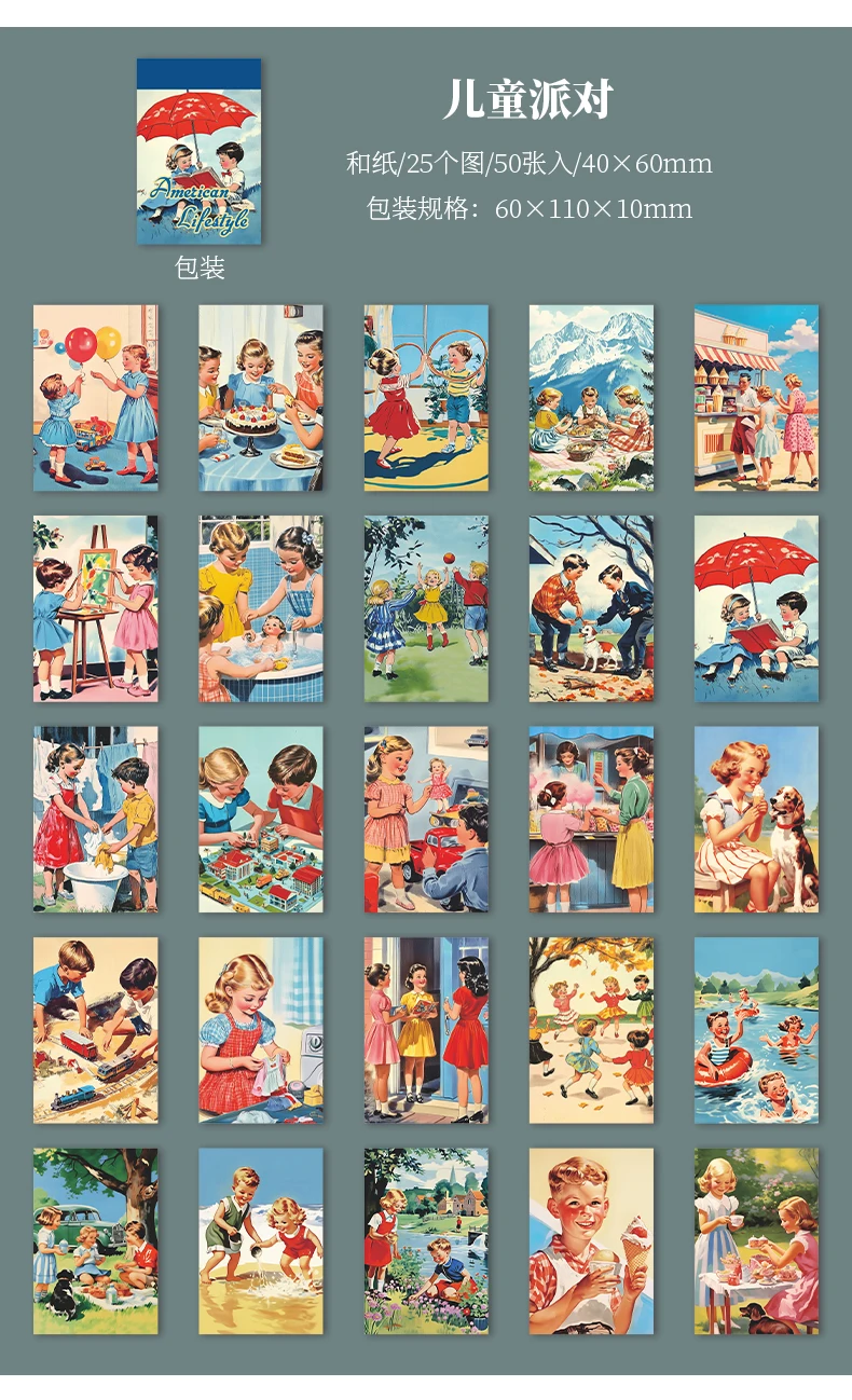 Journal GO 50pages Vintage Cartoon American Family Life Stickers for Scrapbook DIY Decoration Gifts Collage Junk Journal Decor