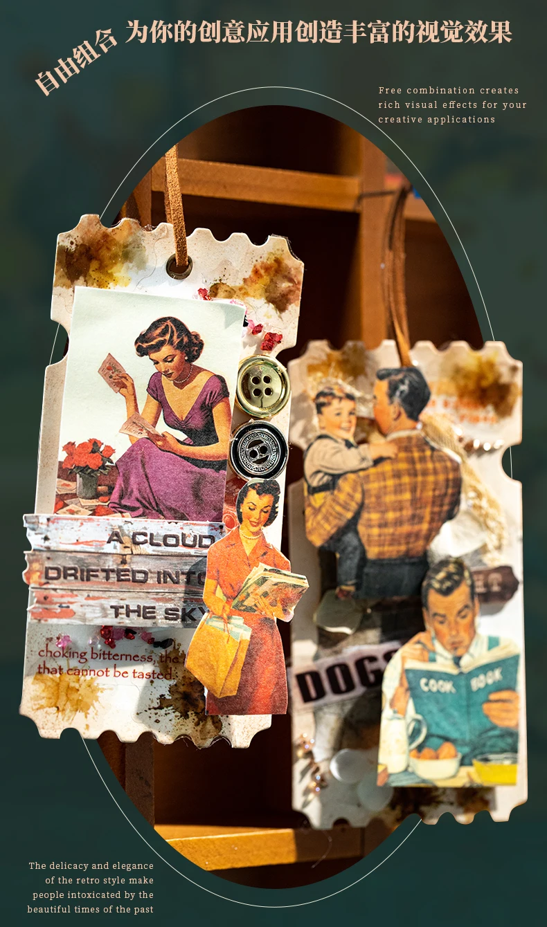 Journal GO 50pages Vintage Cartoon American Family Life Stickers for Scrapbook DIY Decoration Gifts Collage Junk Journal Decor