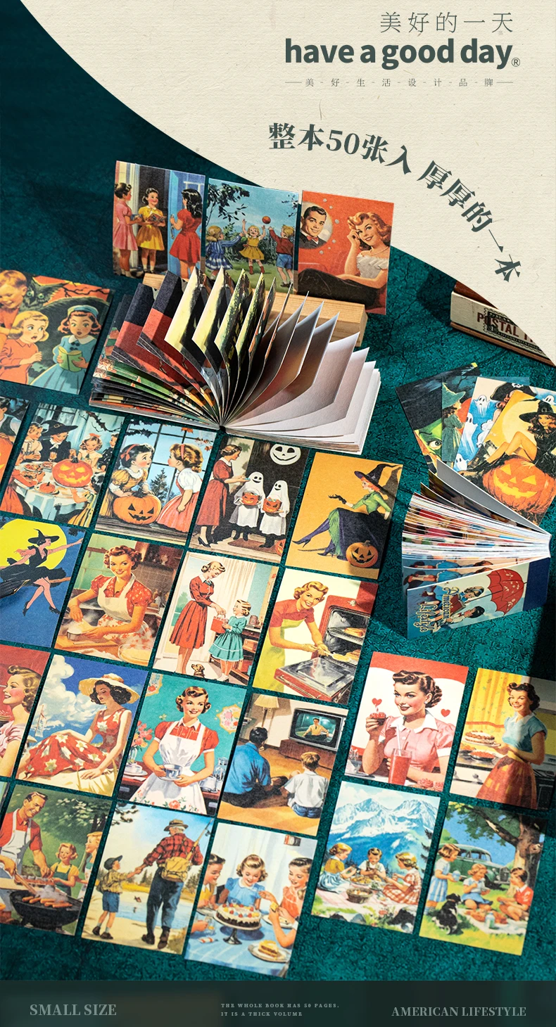Journal GO 50pages Vintage Cartoon American Family Life Stickers for Scrapbook DIY Decoration Gifts Collage Junk Journal Decor
