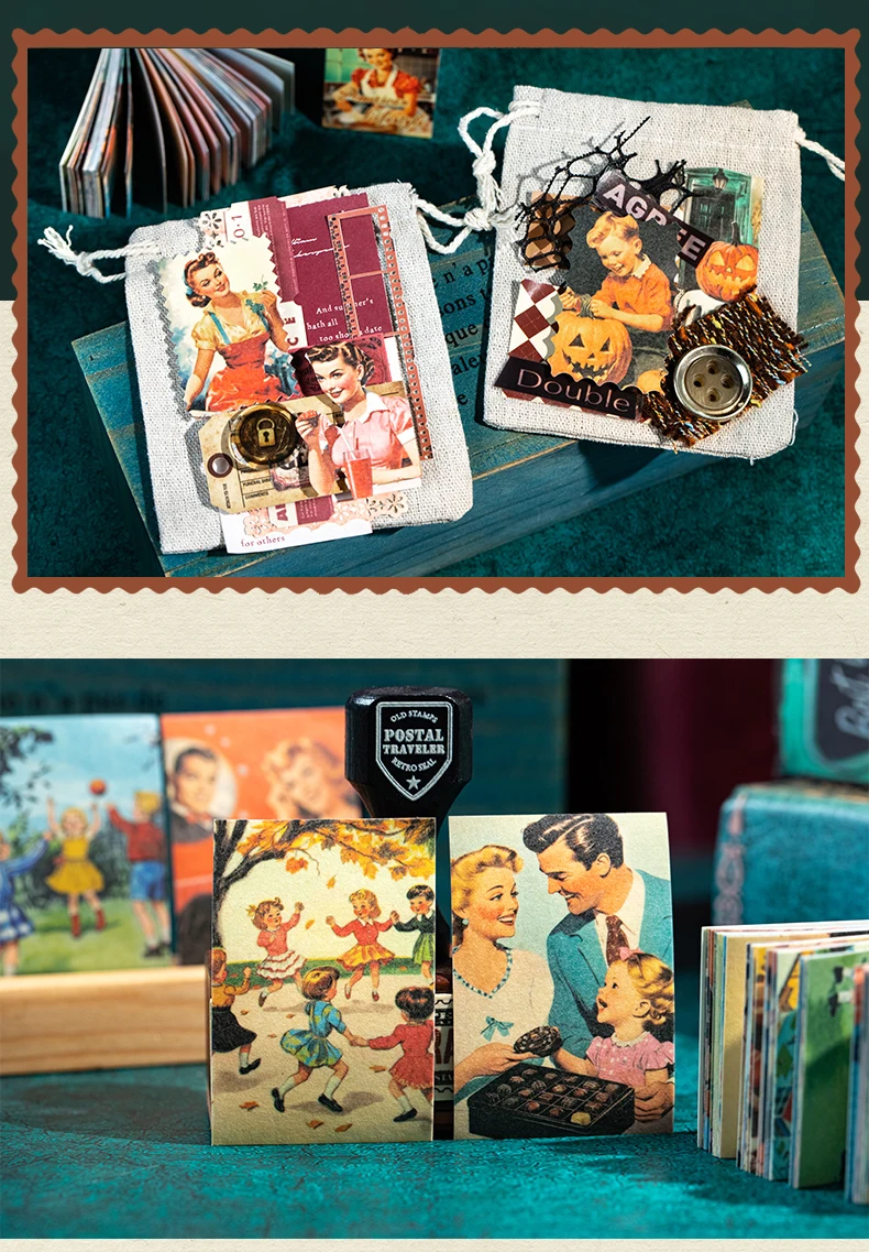 Journal GO 50pages Vintage Cartoon American Family Life Stickers for Scrapbook DIY Decoration Gifts Collage Junk Journal Decor