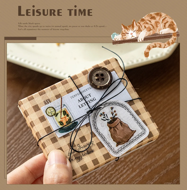 Journal GOo 3.5x200cm Vintage Leisure Time Collage Tape Sticker Creative DIY Journal Scrapbooking Planner Card Craft Making