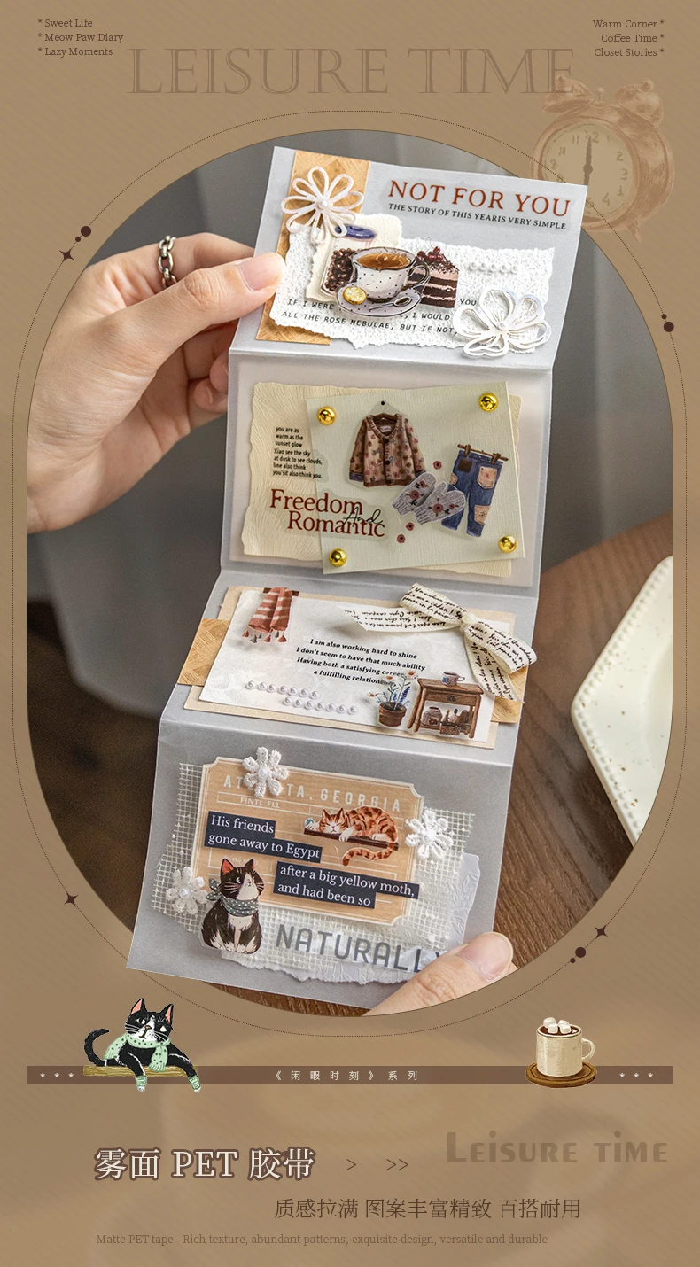 Journal GOo 3.5x200cm Vintage Leisure Time Collage Tape Sticker Creative DIY Journal Scrapbooking Planner Card Craft Making