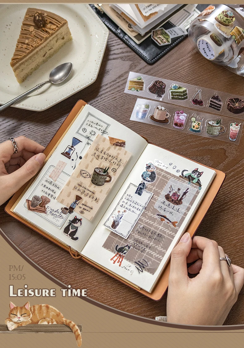 Journal GOo 3.5x200cm Vintage Leisure Time Collage Tape Sticker Creative DIY Journal Scrapbooking Planner Card Craft Making