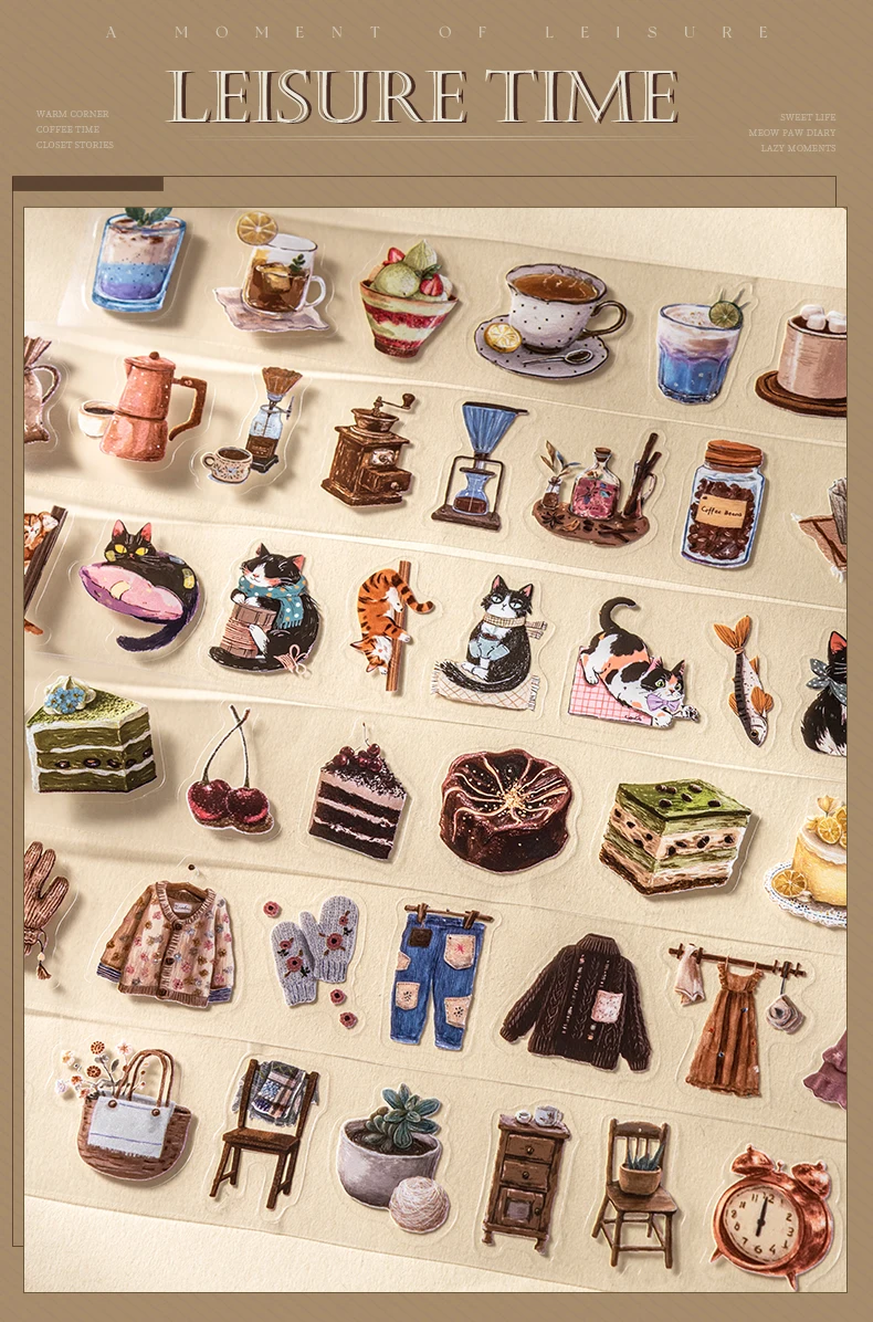 Journal GOo 3.5x200cm Vintage Leisure Time Collage Tape Sticker Creative DIY Journal Scrapbooking Planner Card Craft Making