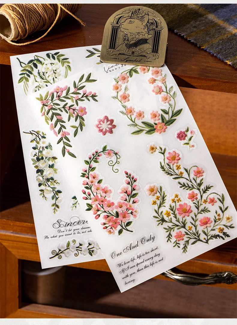 Journal GO 2pcs Floral Vine Embroidery Transfer Stickers Asthetics Journaling Flower Materials Scrapbook Card Craft Handmade