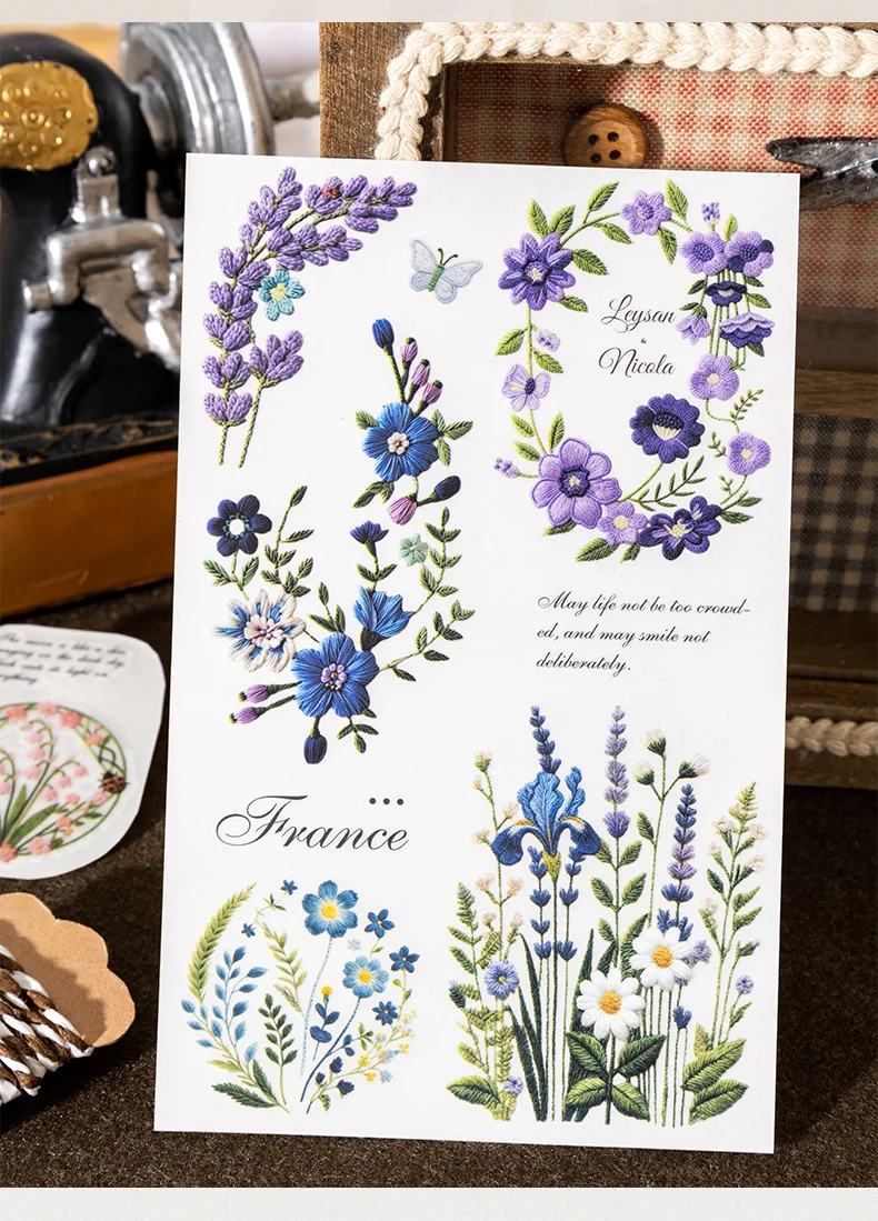 Journal GO 2pcs Floral Vine Embroidery Transfer Stickers Asthetics Journaling Flower Materials Scrapbook Card Craft Handmade