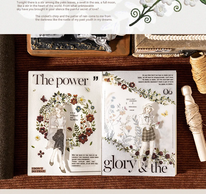 Journal GO 2pcs Floral Vine Embroidery Transfer Stickers Asthetics Journaling Flower Materials Scrapbook Card Craft Handmade