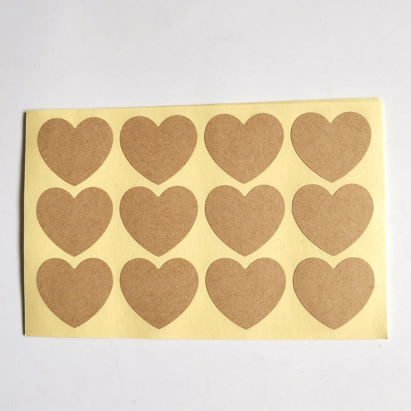 120PCS Round/Heart 35mm BLANK Brown Kraft Paper Sticker For DIY Writting Printing Baker Label